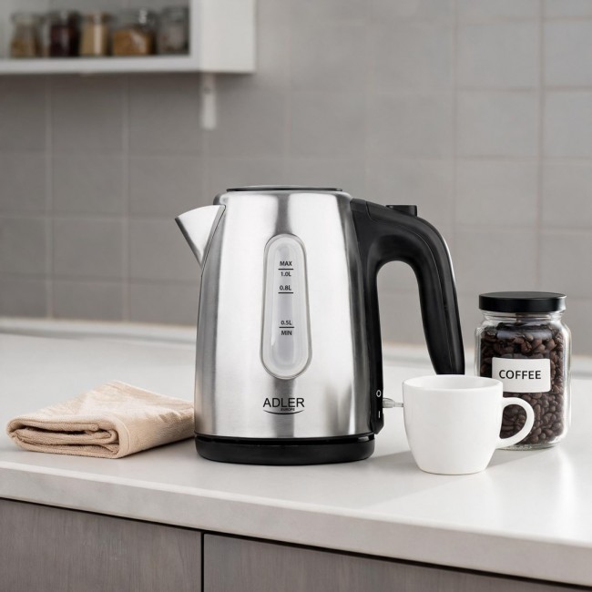 Adler AD 1273 electric kettle 1 L 1200 W Black, Hazelnut, Stainless steel Adler AD 1273 electric kettle 1 L 1200 W Black, Hazelnut, Stainless steel