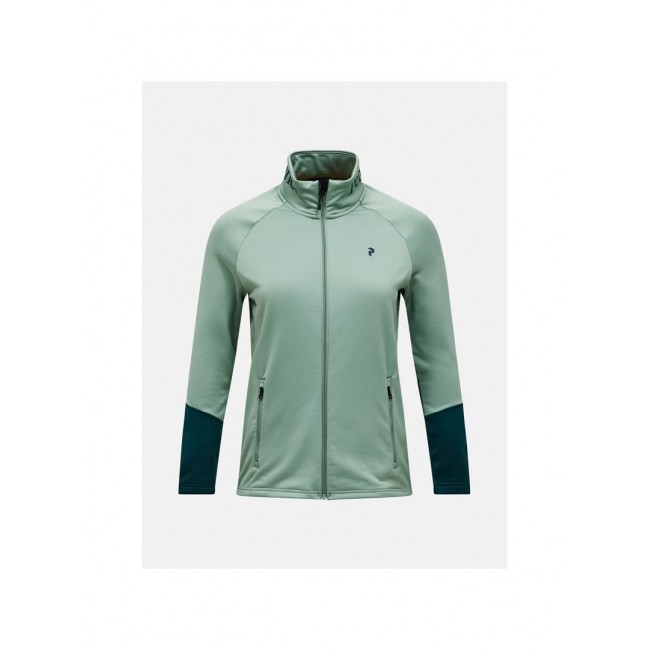 Bluza damska PEAK PERFORMANCE W Rider Essentials Midlayer Zip Jacket kolor zielony - S Bluza damska PEAK PERFORMANCE W Rider Essentials Midlayer Zip Jacket kolor zielony - S