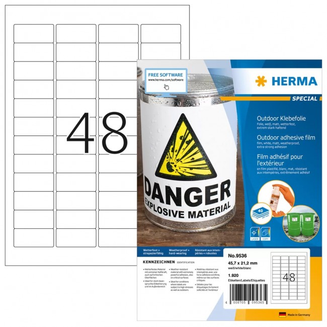 HERMA 9536 self-adhesive label Rectangle White 1920 pc(s)