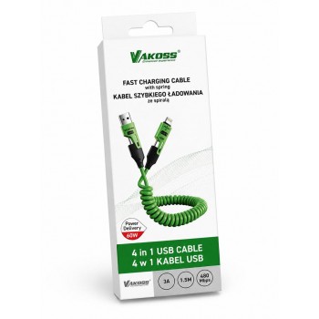 Vakoss MLU680G 4-in-1 Cable 1.5m 60W 3A QC/PD Green