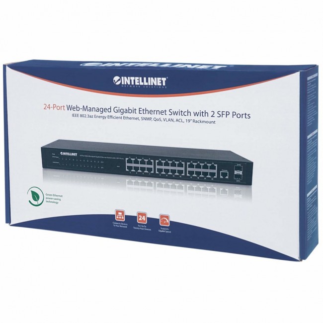 Intellinet 24-Port Network Switch, 24-Port (RJ45), Rackmount, Gigabit, 4 SFP, Ethernet Web-Smart, 10/100/1000 Mbit