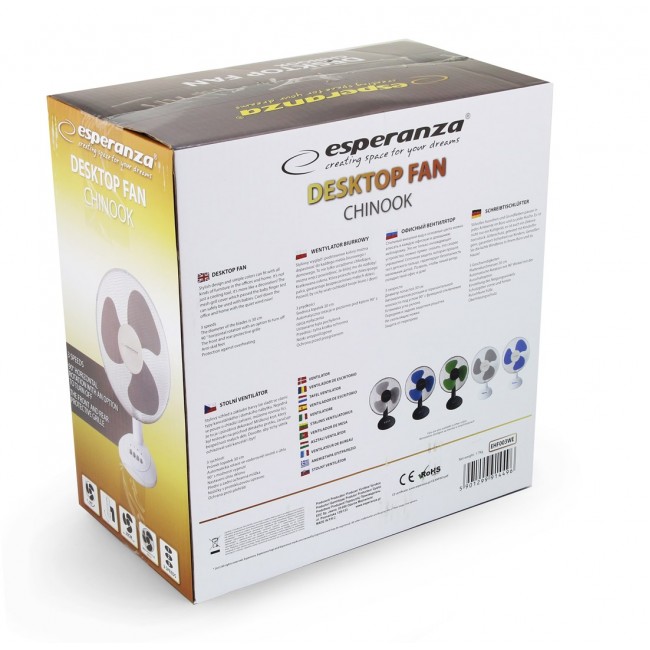 Esperanza EHF003WE, 12'' desk fan, White and Gray Esperanza EHF003WE, 12'' desk fan, White and Gray