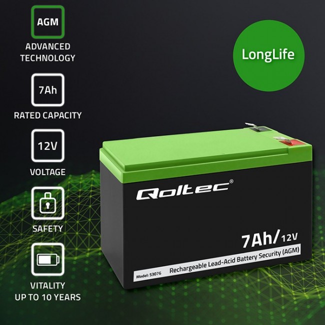 Qoltec 53076 AGM battery | 12V | 7Ah | Security Qoltec 53076 AGM battery | 12V | 7Ah | Security