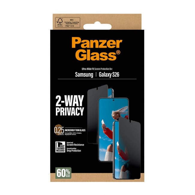 PanzerGlass 2-Way Privacy Screen Protector Samsung Galaxy S26 | Ultra-Wide Fit w. EasyAligner Clear screen protector 1 pc(s)