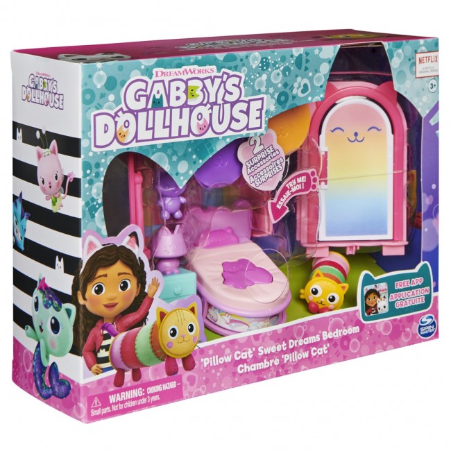 Gabby's Dollhouse , Sweet Dreams Bedroom with Pillow Cat Figure and 3 Accessories, 3 Furniture and 2 Deliveries, Kids Toys for Ages 3 and up