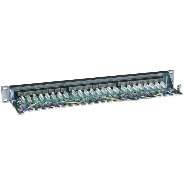 Intellinet Patch Panel, Cat6, FTP, 24-Port, 1U, Shielded, 90 Top-Entry Punch-Down Blocks, Black