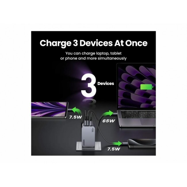 Ugreen Nexode Pro EU 3-Port GaN PD Fast Charger With USB-C Cable Universal Black, Grey AC Fast charging Indoor Ugreen Nexode Pro EU 3-Port GaN PD Fast Charger With USB-C Cable Universal Black, Grey AC Fast charging Indoor