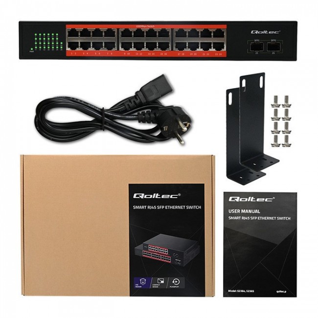 Qoltec Prze ącznik sieciowy SWITCH Gigabit Ethernet | 24x RJ45 | 2x SFP | 1000 Mb/s Qoltec Prze ącznik sieciowy SWITCH Gigabit Ethernet | 24x RJ45 | 2x SFP | 1000 Mb/s