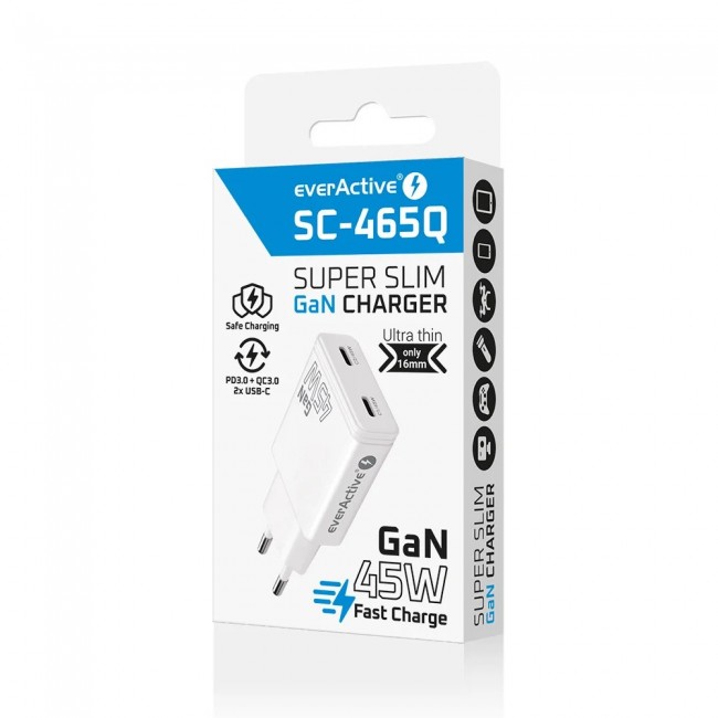 Charger GaN 2x USB-C Quick Charge 3.0 45W PD white