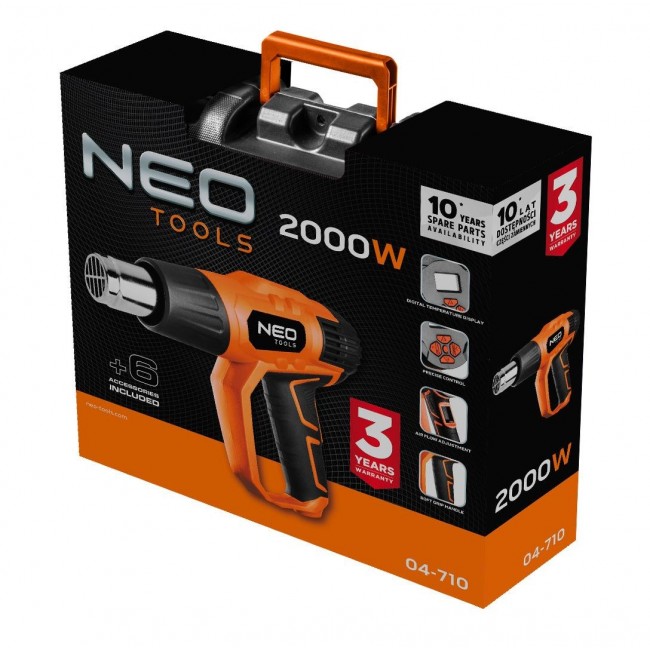 Heat gun 2000W, I: 50oC, II: 70-600oC,case, display Heat gun 2000W, I: 50oC, II: 70-600oC,case, display
