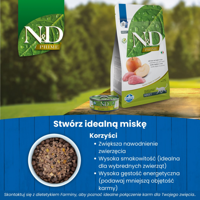 FARMINA N&D PRIME CAT WILD BOAR & APPLE ADULT - dry cat food - 5 kg