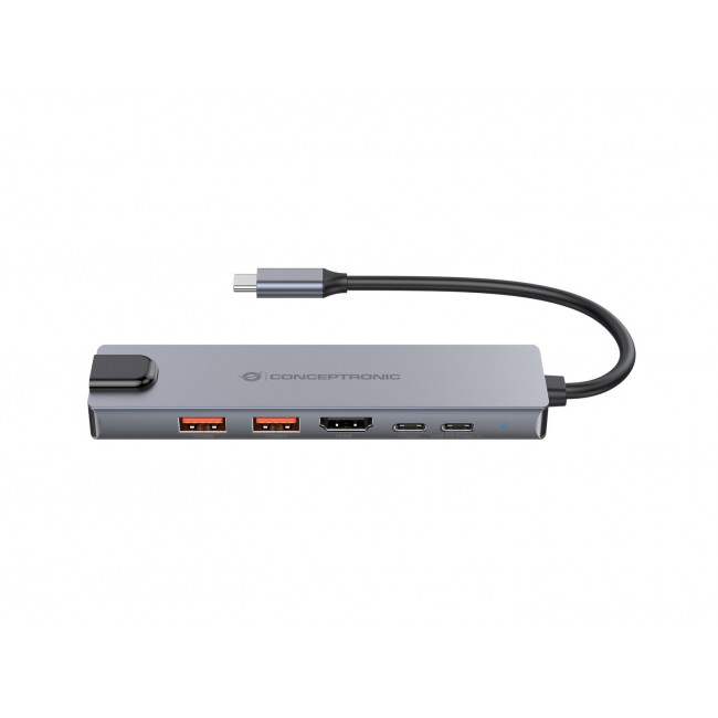 Conceptronic DONN29G 6-in-1 USB 3.2 Gen 2 Docking Station, 4K60Hz HDMI, USB-A 10Gbps x 2, USB-C 10Gbps, GbE LAN, 140W USB PD 3.1