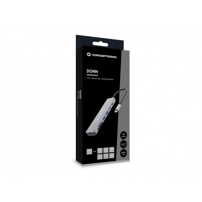 Conceptronic DONN28G 7-in-1 USB 3.2 Gen 1 Docking Station, 4K60Hz HDMI, USB-A 5Gbps x 2, USB-C 5Gbps, SD, TF/MicroSD, 100W USB PD