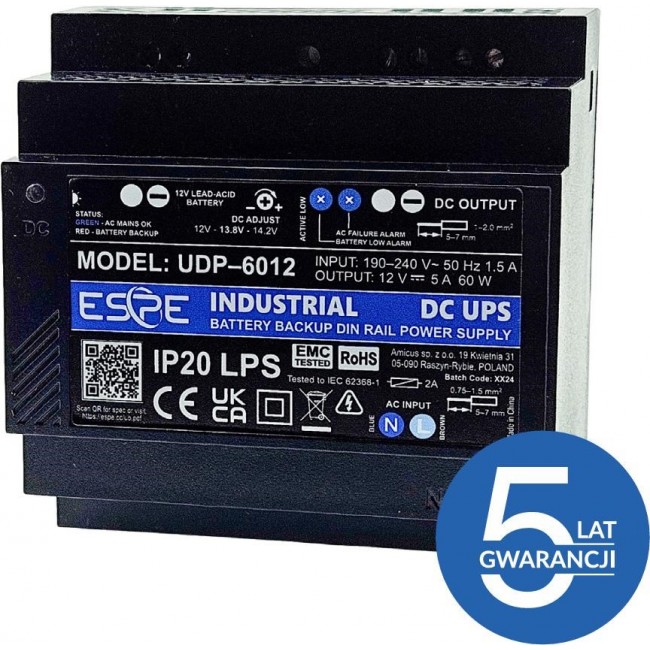 ZASILACZ IMPULSOWY BUFOROWY NA SZYNĘ DIN ESPE UDP-6012 12 V 60 W 5 A