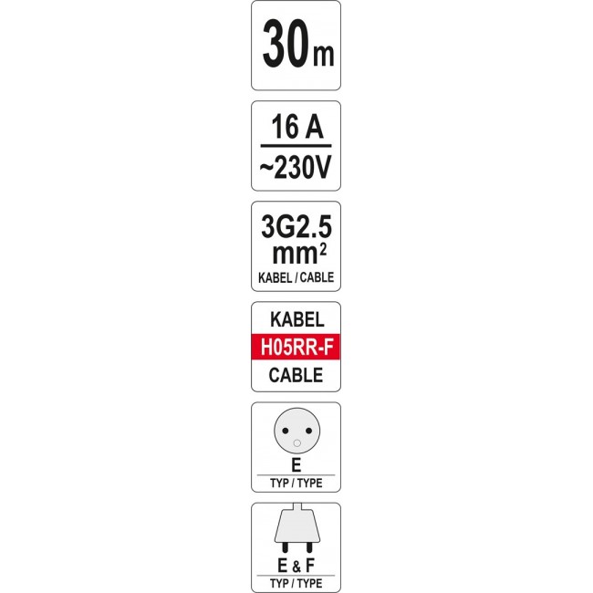 Yato YT-8106 power extension 30 m 4 AC outlet(s) Indoor/outdoor Black, Red, White