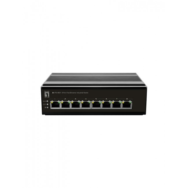 LevelOne 8-Port Fast Ethernet Industrial Switch, DIN-Rail, -40 C to 75 C