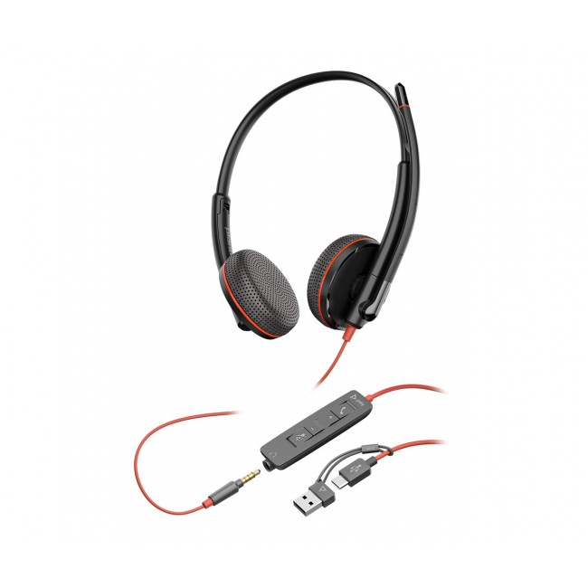 POLY Blackwire 3225 Stereo USB-C Headset +3.5mm Plug +USB-C/A Adapter