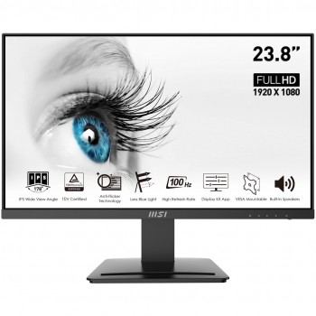 MSI Pro MP243X 23.8 Inch Monitor, Full HD (1920 x 1080), 100Hz, IPS, 4ms, HDMI, DisplayPort, Built-in Speakers, Anti-Glare, Anti-Flicker, Less Blue light, T V Certified, VESA, Kensington, Black