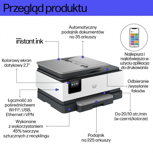 HP OfficeJet Pro 8132e Wireless All-in-One Color Printer, Instant Ink Two-sided printing