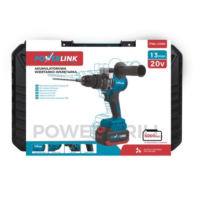 Extralink POWERLINK AKUMULATOROWA WIERTARKO-WKR?TARKA UDAR Z R?CZK? PWL-06 13MM 20V 2X4AH