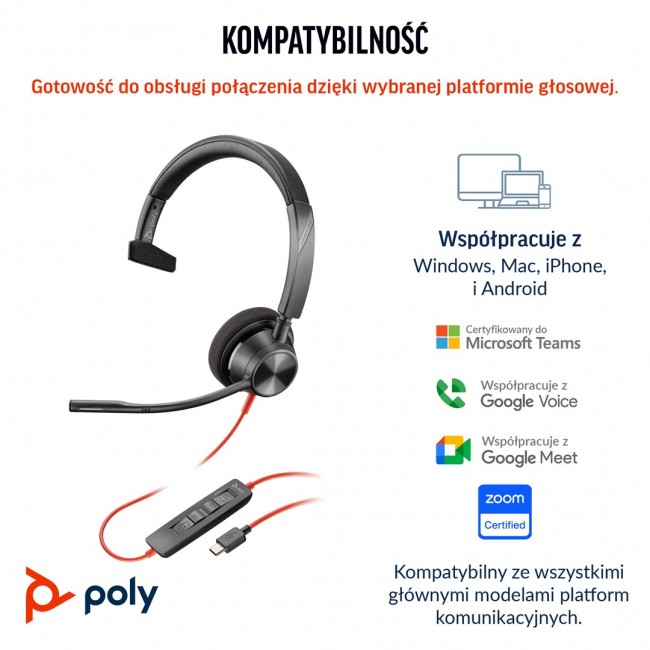 HP Poly Blackwire 3310 Monaural Microsoft Teams Certified USB-C Headset +USB-C/A Adapter