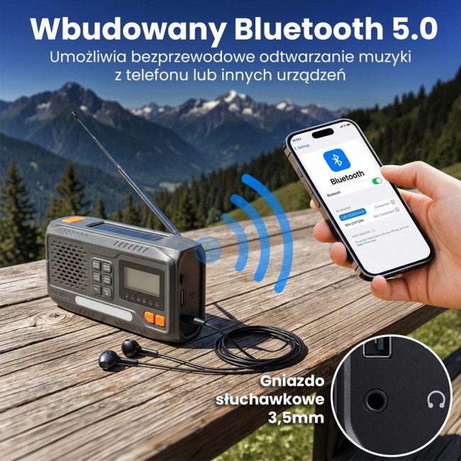 Extralink RADIO AWARYJNE BLUETOOTH SOLARNE Z KORBKA DYNAMO POWERBANK 4000MAH Z LATARKA SOS BT-4000 Portable Analog & digital Black, Orange