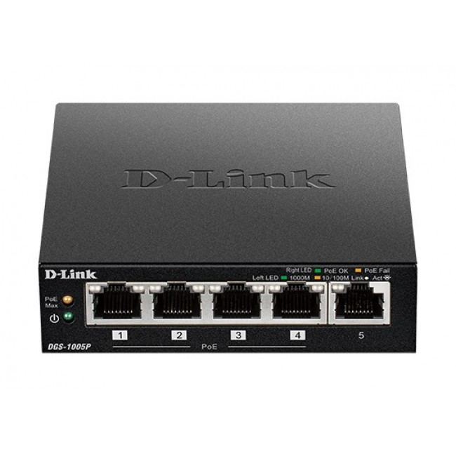 D-Link DGS-1005P/E network switch Unmanaged Gigabit Ethernet (10/100/1000) Power over Ethernet (PoE) Black D-Link DGS-1005P/E network switch Unmanaged Gigabit Ethernet (10/100/1000) Power over Ethernet (PoE) Black