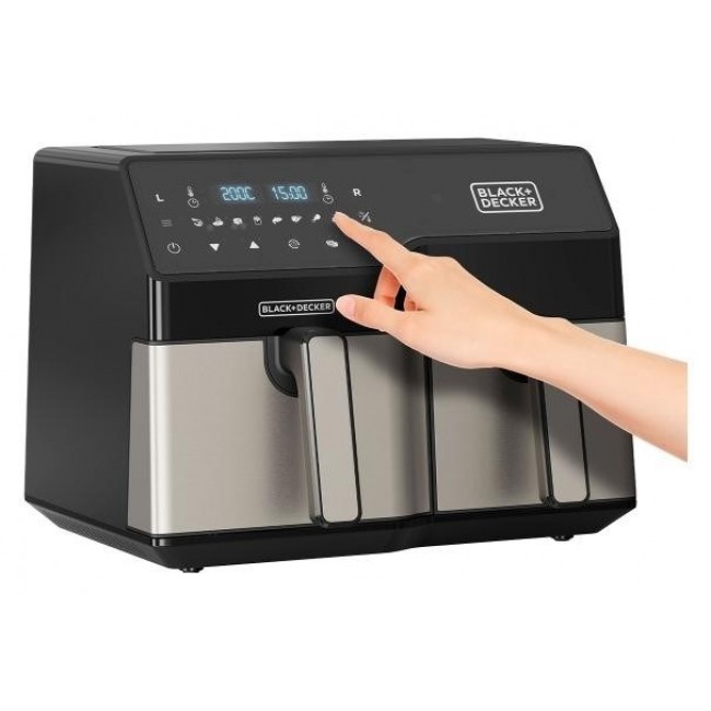 Black & Decker BXAF9000E Double 9 L Stand-alone 2500 W Hot air fryer Black, Stainless steel Black & Decker BXAF9000E Double 9 L Stand-alone 2500 W Hot air fryer Black, Stainless steel