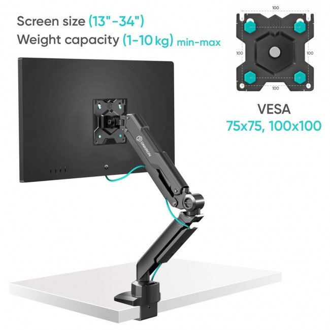 ONKRON G90-B Swivel and tilt desk mount for 13 -34 monitors, max. 10 kg, with rotation, black