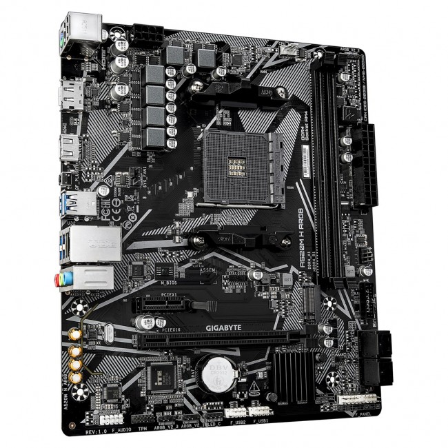 GIGABYTE A520M H ARGB Motherboard - Supports AMD Ryzen 5000 Series CPUs, up to 5100MHz DDR4 (OC), PCIe 3.0 x4 M.2, 1 GbE LAN, USB 3.2 Gen 1
