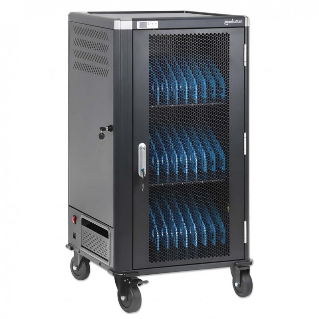 Manhattan Laptop Charging Cart/Trolley via AC Adapter (EU) 30-bay, Install device's AC Adapter (power cables) into unit, Suitable for ALL laptops (to 16