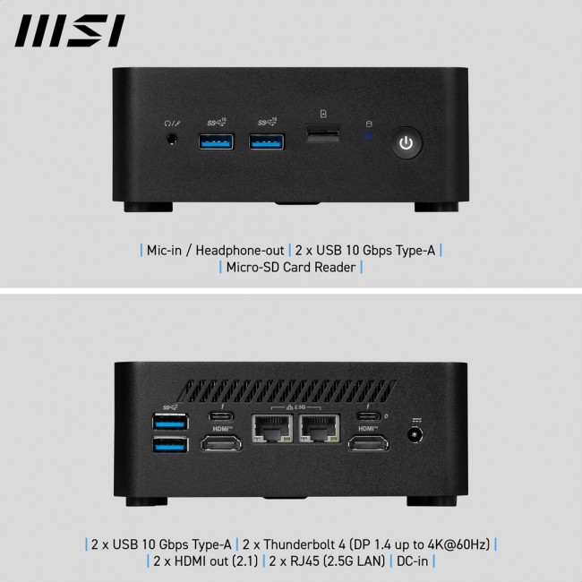 MSI Cubi NUC 1M Intel Core 3 100U (14th Gen - Series 1) Barebone, NUC, SFF, Mini Computer, HTPC, (NO RAM, NO Storage, NO OS), Intel Graphics/DDR5/Dual ThunderBolt 4/Dual HDMI/Dual LAN/WiFi 6E/BT 5.3/VESA - NUC 1M i3 100U BB