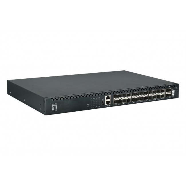 LevelOne 26-Port L3 Managed TOR Fiber Switch, 24x 1/10GbE SFP+, 2x 40/100GbE QSFP28, Hot-Swap Redundant Power Supply