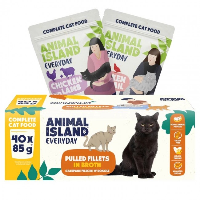 ANIMAL ISLAND Everyday Fillets in broth Chicken with lamb and Chicken with quail Box - wet cat food - 40x85g ANIMAL ISLAND Everyday Fillets in broth Chicken with lamb and Chicken with quail Box - wet cat food - 40x85g
