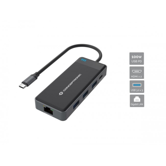 Conceptronic DONN14G laptop dock/port replicator Wired USB 3.2 Gen 1 (3.1 Gen 1) Type-C Grey