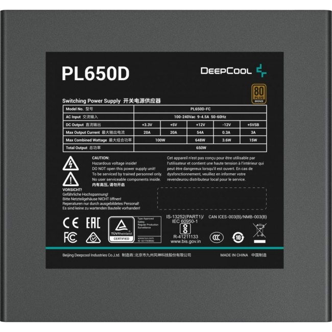 DeepCool PL650D power supply unit 650 W 20+4 pin ATX ATX Black DeepCool PL650D power supply unit 650 W 20+4 pin ATX ATX Black