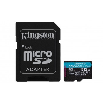 Kingston Technology 512GB microSDXC Canvas Go Plus 170R A2 U3 V30 Card + ADP