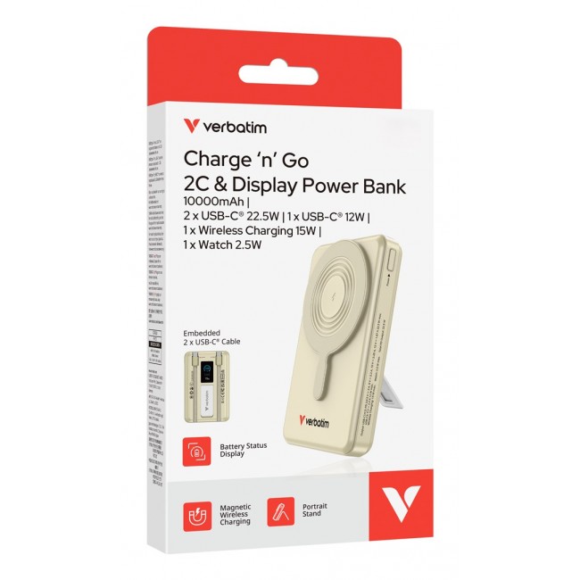 Verbatim Charge'n'Go 2C & Display Power Bank 10000 mAh Gold