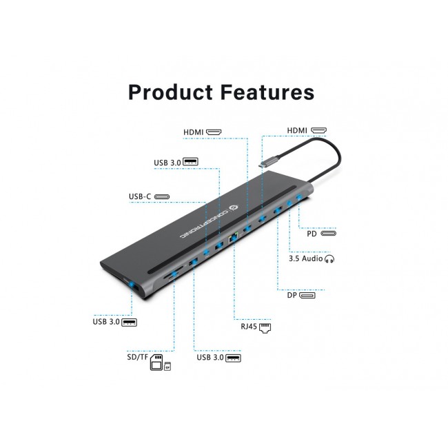 Conceptronic DONN17G laptop dock/port replicator Wired USB 3.2 Gen 1 (3.1 Gen 1) Type-C Grey Conceptronic DONN17G laptop dock/port replicator Wired USB 3.2 Gen 1 (3.1 Gen 1) Type-C Grey