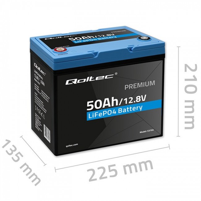 Qoltec LiFePO4 Lithium Iron Phosphate Battery | 12.8V | 50Ah | 640Wh| BMS