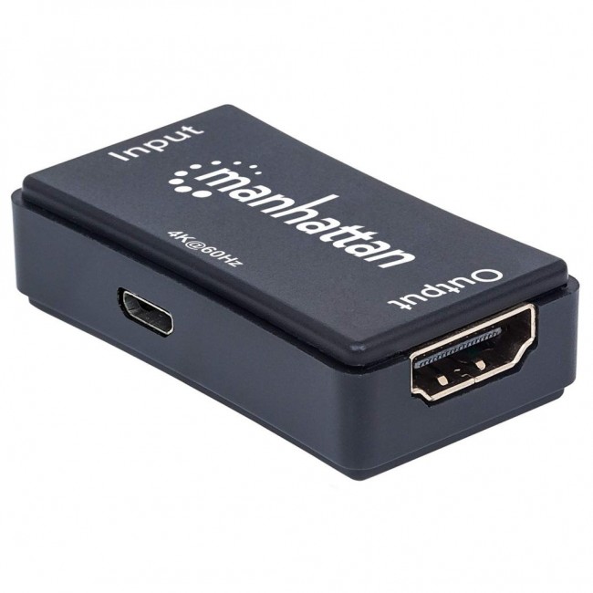 Manhattan HDMI Repeater, 4K@60Hz, Active, Boosts HDMI Signal up to 40m, Black, Three Year Warranty, Blister Manhattan HDMI Repeater, 4K@60Hz, Active, Boosts HDMI Signal up to 40m, Black, Three Year Warranty, Blister