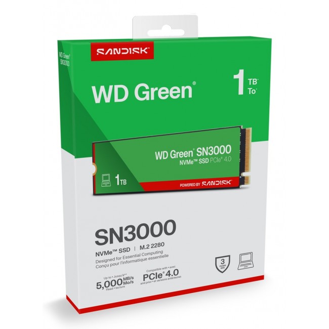 Western Digital Green WD SN3000 NVMe SSD POWERED BY SANDISK 1 TB