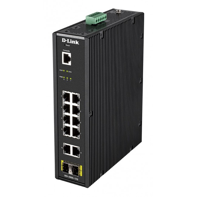 D-Link 12-Port L2 Industrial Smart Managed Switch with 10 x 1GBaseT(X) & 2 x SFP