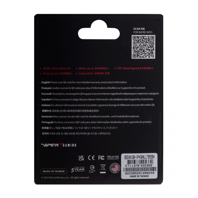 Patriot Memory VP4300 Lite M.2 1 TB PCI Express 4.0 NVMe (VP4300L1TBM28H) Patriot Memory VP4300 Lite M.2 1 TB PCI Express 4.0 NVMe (VP4300L1TBM28H)