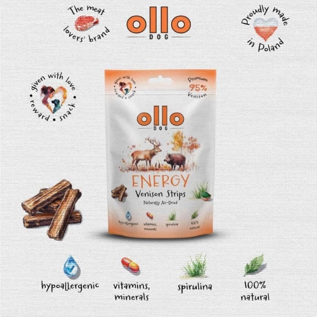 OLLO Air-Dried Energy Venison strips - dog treat - 80g