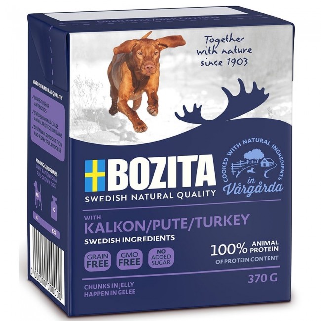 BOZITA Meat chunks with turkey in jelly wet dog food 370g