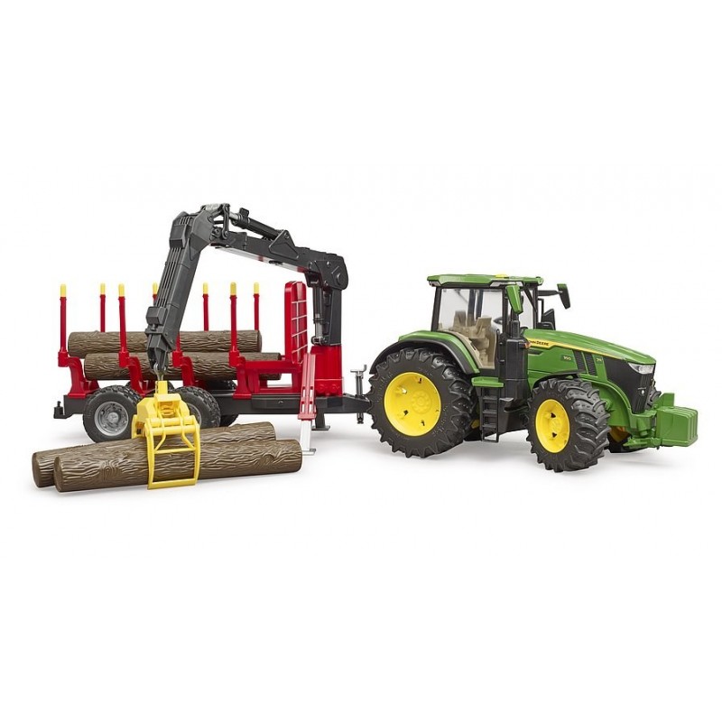 BRUDER John Deere 7R 350 with forestry trailer and 4 trunks