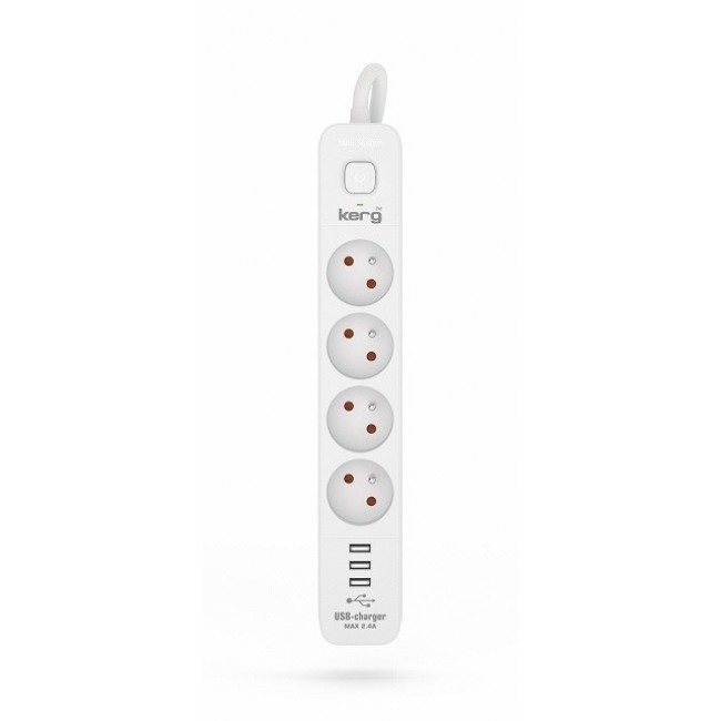 KERG power strip with circuit breaker-4 sockets 3USB 16A 3m