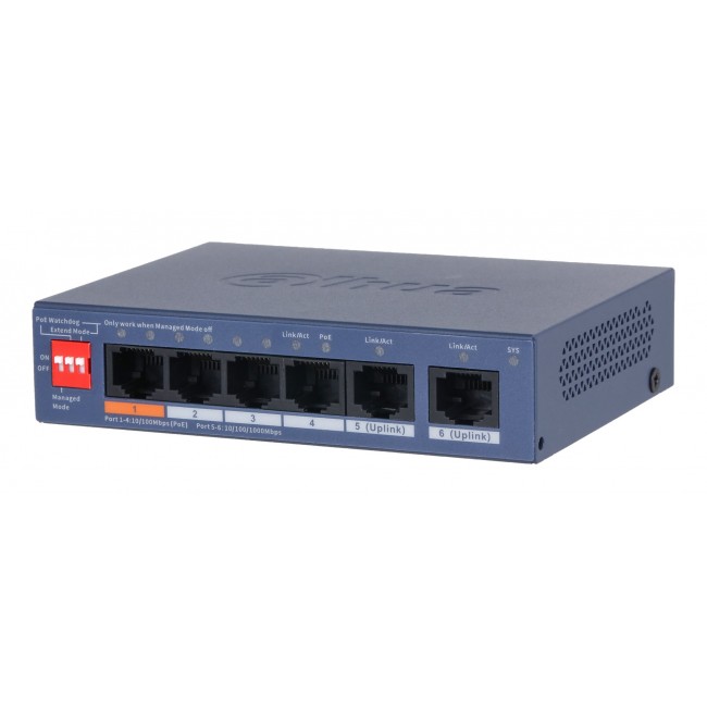 Dahua Technology CS4006-4ET2GT-60 network switch Managed L2 Gigabit Ethernet (10/100/1000) Power over Ethernet (PoE) Blue Dahua Technology CS4006-4ET2GT-60 network switch Managed L2 Gigabit Ethernet (10/100/1000) Power over Ethernet (PoE) Blue