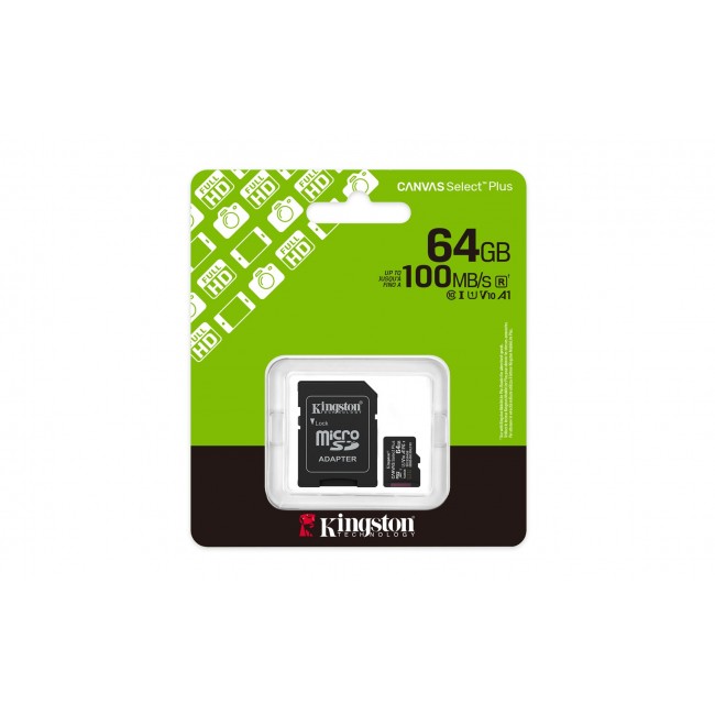 Kingston Technology 64GB microSDXC Canvas Select Plus Gen3 100MB/s A1 Card + Adapter Kingston Technology 64GB microSDXC Canvas Select Plus Gen3 100MB/s A1 Card + Adapter